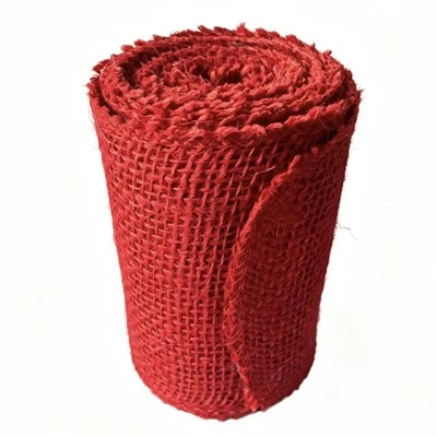 Ruban de toile de jute teint en rouge 5 pouces * 5 mètres